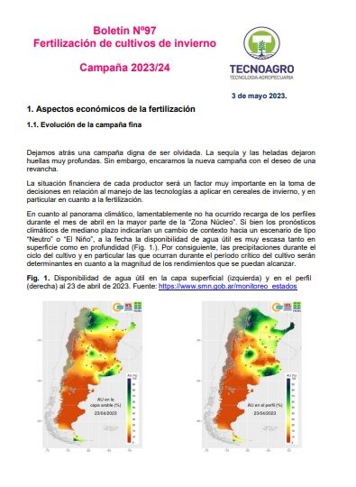 Boletín Nº97 Fertilización de cultivos de invierno Campaña 2023/24